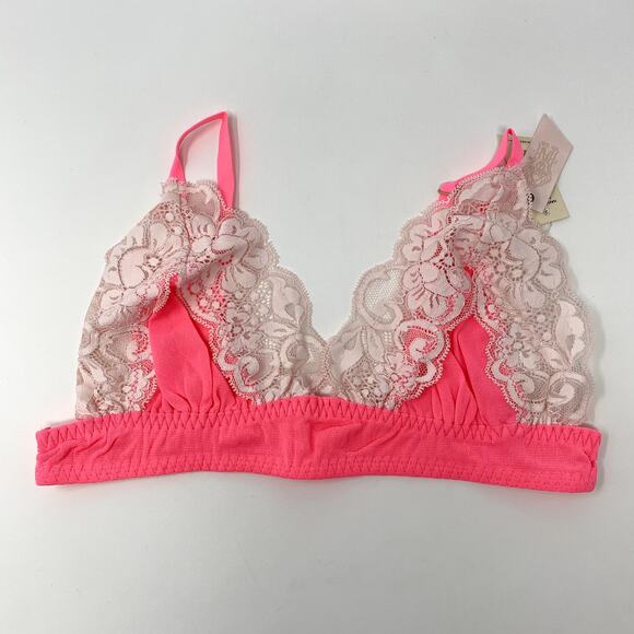 NEW Free People HAH Pink On the Double Lace Trim Soft Romantic Boho Bralette S - Picture 3 of 5